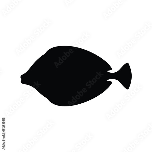Black Silhouette of a Flatfish, Simple Flat Design Vector Illustration