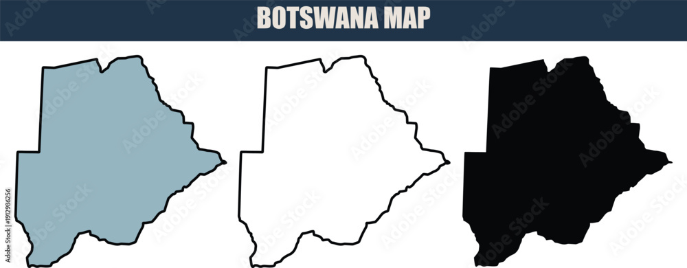 Naklejka premium Botswana map illustration with grey, white, and black silhouettes on a clean white background, ideal for travel and geography projects.