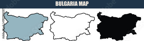 Bulgaria map illustration with grey, white, and black silhouettes on a clean white background, ideal for travel and geography projects.