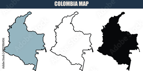 Colombia map illustration with grey, white, and black silhouettes on a clean white background, ideal for travel and geography projects.