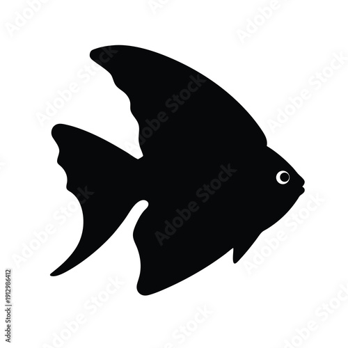 Black angelfish swimming underwater isolated vector illustration flat design