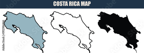 Costa rica map illustration with grey, white, and black silhouettes on a clean white background, ideal for travel and geography projects.