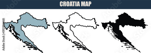 Croatia map illustration with grey, white, and black silhouettes on a clean white background, ideal for travel and geography projects.