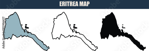 Eritrea map illustration with grey, white, and black silhouettes on a clean white background, ideal for travel and geography projects.