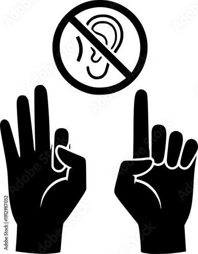 sign language for the deaf icon, human hands gestures, no hearing illustration
