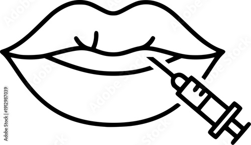 flat and linear set icons, lip augmentation procedure icon, lips