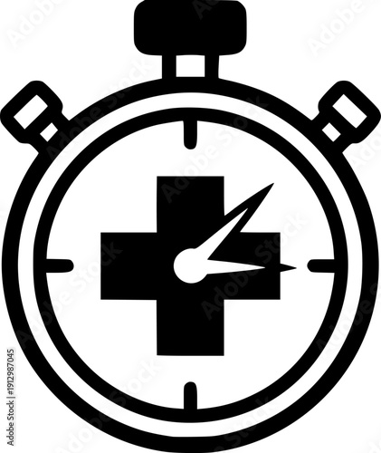 fast healing effect icon, quick treatment, stopwatch with cross, first aid