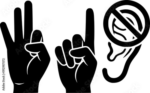 sign language for the deaf icon, human hands gestures, no hearing illustration
