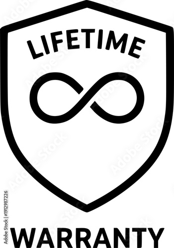 lifetime warranty icon, shield with infinity sign, thin line symbol - editable stroke vector illustration
