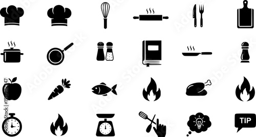 chef icons, cooking tips from the chef, kitchen recipes icon set, simple symbols, linear vector illustration, outline editable stroke
