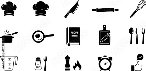 chef icons, cooking tips from the chef, kitchen recipes icon set, simple symbols, linear vector illustration, outline editable stroke
