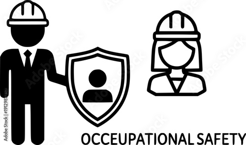 Occupational safety. Protection employee life. Safety regulations line illustration.
