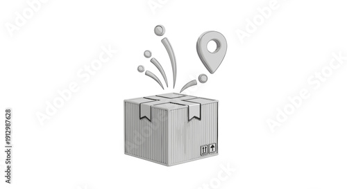 A 3D rendered illustration depicts a package with a location pin emerging, symbolizing efficient delivery and tracking services.