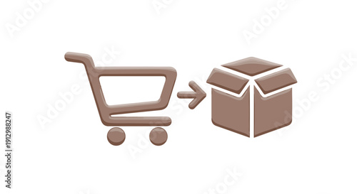 A sleek, minimalist illustration depicts a shopping cart icon seamlessly transitioning into a delivery box, symbolizing efficient e-commerce and swift package fulfillment.