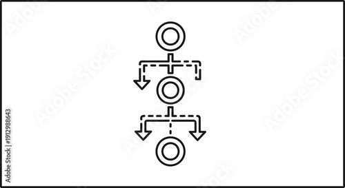A sleek, minimalist icon depicting a hierarchical process flow or organizational structure, perfect for illustrating complex relationships and decision-making in business and technology.