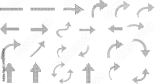 The image contains a collection of black arrow icons, organized in a grid of 6 rows and 4 columns. Each arrow is designed to point in different directions—left, right, and up—to show a variety of styl