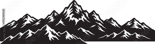Graphic illustration of mountain range with snow covered peaks