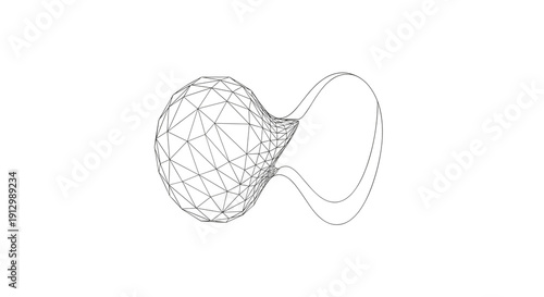 Abstract wireframe sphere morphing into a complex, minimalist loop on a clean white background, symbolizing transformation and digital design.