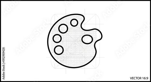 A sleek, minimalist black and white vector illustration of an artist's paint palette, perfect for creative design projects and artistic representations.