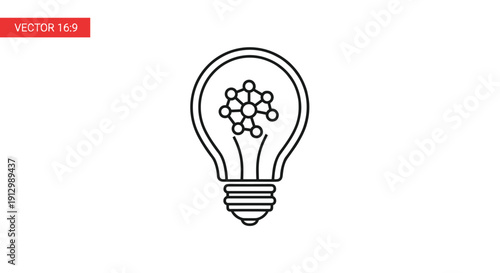 Minimalist outline illustration of a lightbulb containing a molecular structure, symbolizing innovative ideas and scientific breakthroughs.