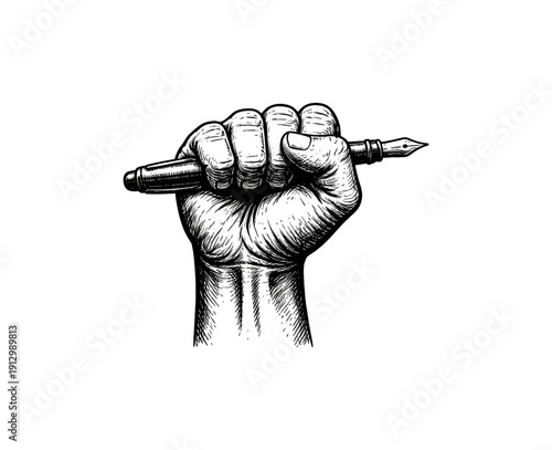 Intricate hand holding fountain pen symbolizing creative freedom and expression