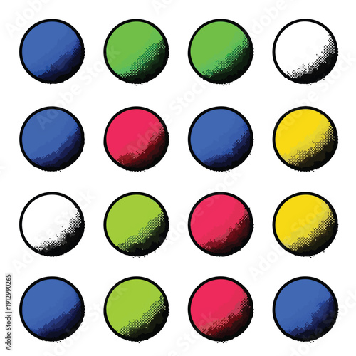 Colorful circles arranged in a grid pattern with varied shading and hues