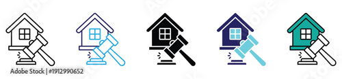 Property Deal Auction Icon – house and Gavel Illustration
