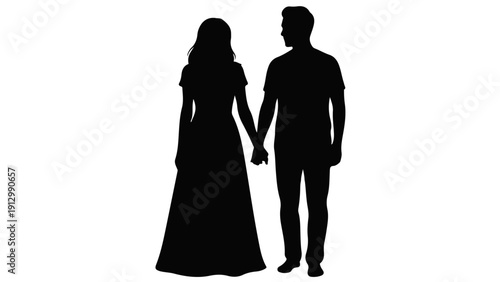 Couple Holding Hands Silhouette Vector Art | Romantic Man and Woman Standing Together | Relationship Graphics