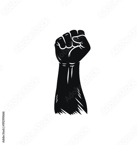 Raised fist in black and white silhouette symbolizing strength and unity