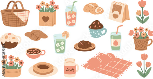 Cozy Picnic and Outdoor Cafe Vector Set