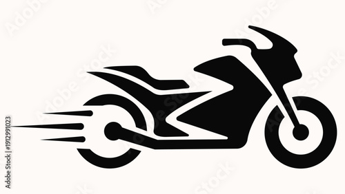 Black silhouette of a speeding motorcycle on white background
