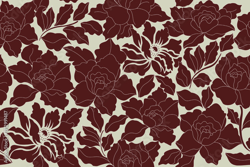 seamless floral pattern. Ethnic south western decor style. Indian style. Thai style. Vector seamless pattern. Art ornament print.woven. Cover. Wallpaper. Illustration. Fabric. Clothing. Blanket. rose.