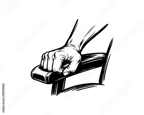 Hand gripping handle in dynamic brush style illustration
