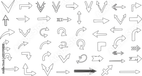 This image features a wide collection of arrow designs, presented in a classic black and white color scheme on a white background. The layout is arranged in beautiful rows and columns, making it easy 