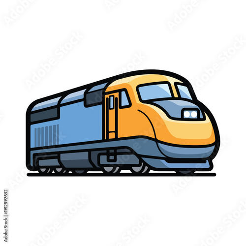 Vector illustration of a modern train on the tracks, viewed from the side.
