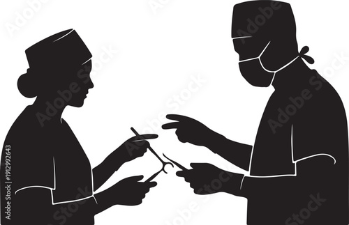 Silhouette of surgeons performing surgery teamwork illustration