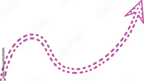 described features a wavy arrow line in light purple, which is composed of dashed or dotted elements. This design choice gives the arrow a dynamic and playful appearance. The arrow points upward and t