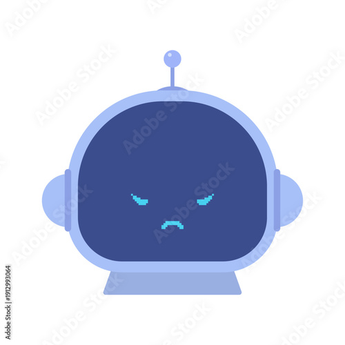 怒った顔で睨むロボットのイラスト- AIやコンピュータの誤作動やウイルス、アクセス拒否のイメージ素材