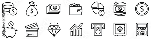 Finance and Investment Line Icon Set in Outline Style
