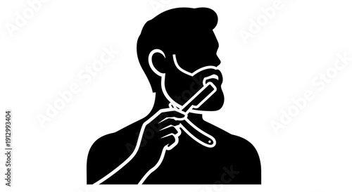 Man Brushing Teeth with Toothbrush Silhouette.
