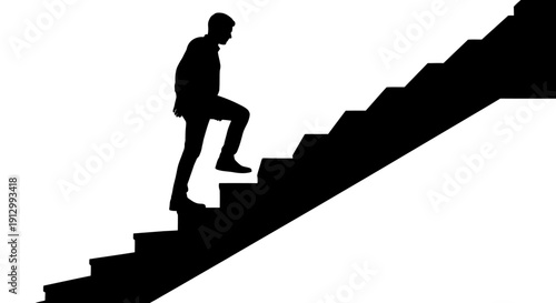 Man Climbing Stairs Silhouette Profile View.