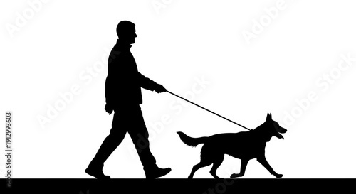 Man Walking Dog Silhouette Leash Outdoor.