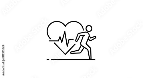 Person Running with Heart Rate Line.