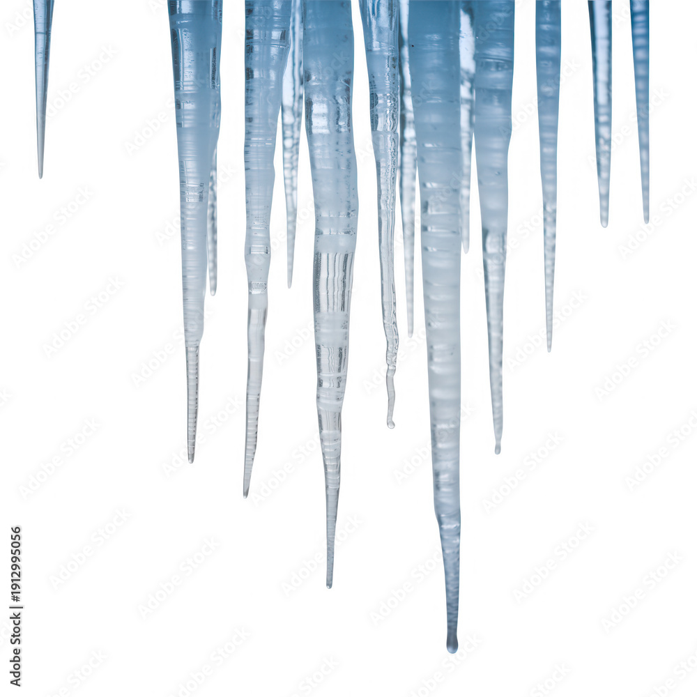 Fototapeta premium Icicles hanging down isolated on a transparent background