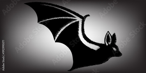 Flying bat silhouette vector icon. Simple dark grey illustration of a nocturnal animal,