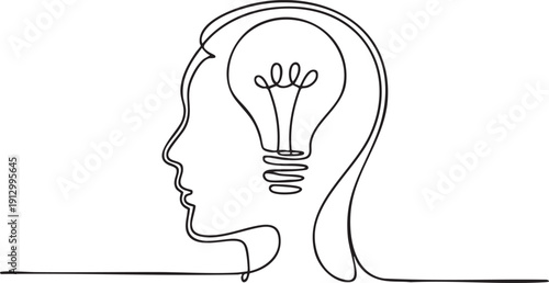 Continuous Line Drawing: Conceptualizing a New Idea, vector, illustration, silhouette.