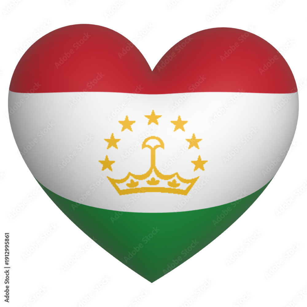 Obraz premium Tajikistan flag icon vector illustration heart 3d