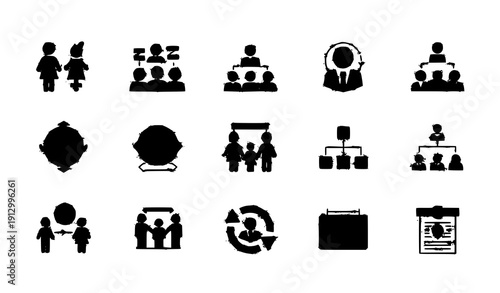 Minimal line icon set for community equality teamwork family support and organizational structure vector design