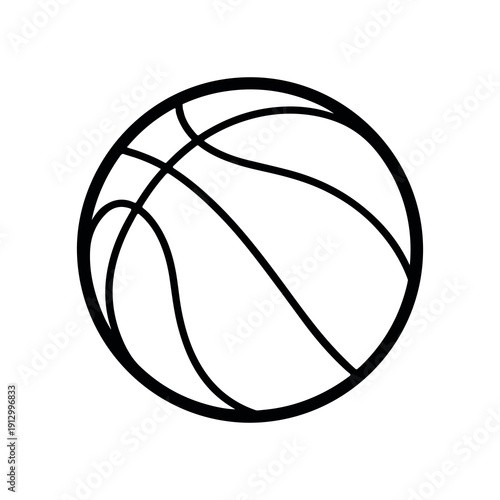 Black and white basketball illustration with bold outlines and minimalist design