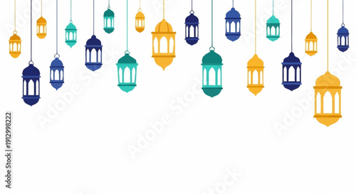 Colorful hanging lanterns for festive and celebratory occasions.
